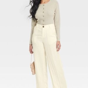 Women's A New Day Signature Crepe Essentail Trouser Size 12 Cream Wide-Leg Pants
